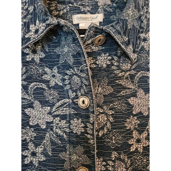 Coldwater Creek Vest STRETCH DENIM Size L Jacquard FLORAL EMBROIDERY Embroidered - Picture 2 of 6